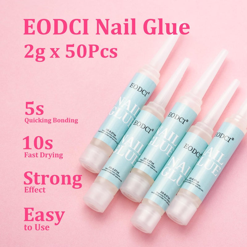 EODCI Nail Glue,50Pcs Super Strong for Acrylic Nails,Long Lasting for Stick On Nails Broken Nails,Professional Nail Tip Glue Supplies Adhesive Press On for Nail Tips - Image 3